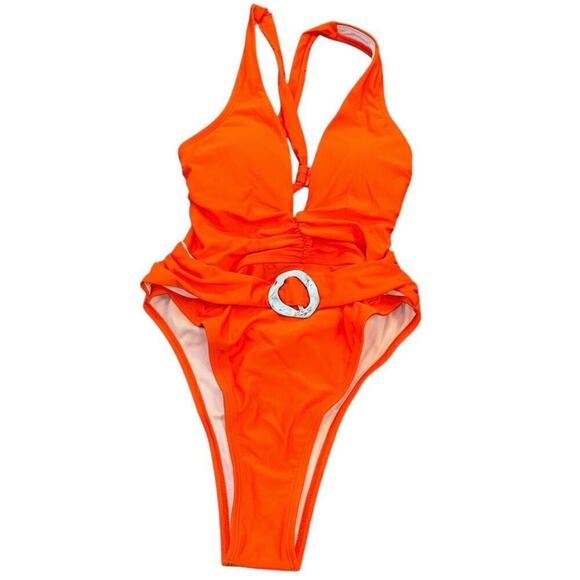 NWT Orange  Buckle One Piece Fashion Swimsuit Women’s S Beach Swim Vacation - Picture 3 of 9